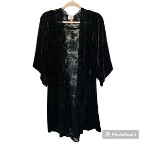 KNOX ROSE  Black Crushed Velvet Lace Duster Cardigan Kimono Gothic Dark Academia